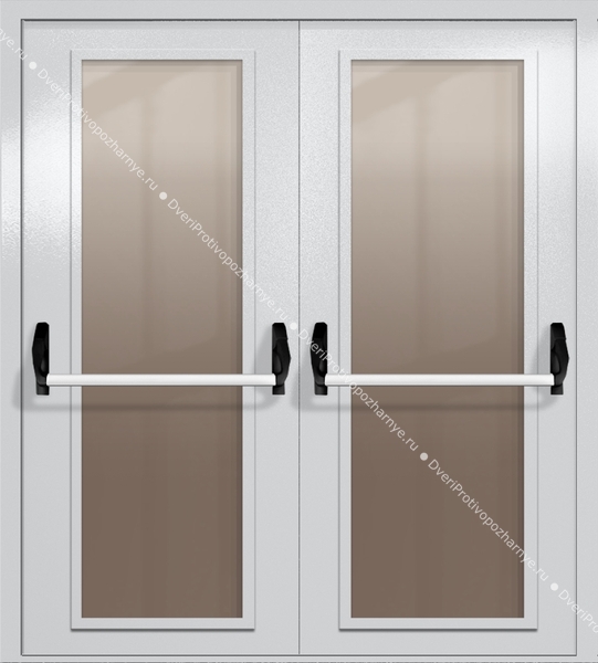 Двупольная дверь eiw-60 с максимальными стеклами и ручками «антипаника» (цвет светло-серый RAL 7047)