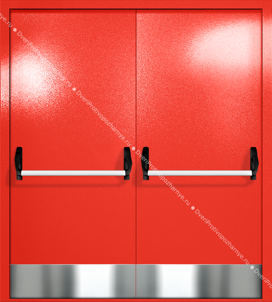 Двупольная глухая дверь ei-60 с отбойниками и ручками «антипаника» (цвет красный RAL 3020) Двупольная глухая дверь ei-60 с отбойниками и ручками «антипаника» (цвет красный RAL 3020)