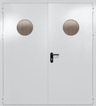 Двупольная дверь ei-60 с круглыми стеклами (цвет светло-серый RAL 7047)