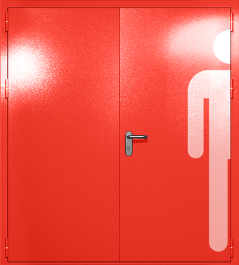 Двупольная глухая дверь ei-60 с обозначением санузла (цвет красный RAL 3020) Двупольная глухая дверь ei-60 с обозначением санузла (цвет красный RAL 3020)