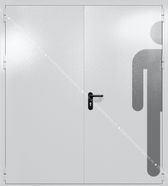 Двупольная глухая дверь ei-60 с обозначением санузла (цвет светло-серый RAL 7047)