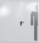 Двупольная глухая дверь ei-60 с обозначением санузла (цвет светло-серый RAL 7047)