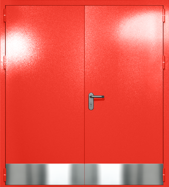 Двупольная глухая дверь ei-60 с отбойниками (цвет красный RAL 3020) Двупольная глухая дверь ei-60 с отбойниками (цвет красный RAL 3020)