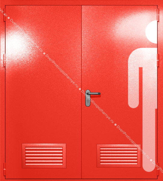 Двупольная глухая дверь ei-60 с обозначением санузла и вентиляцией (цвет красный RAL 3020)