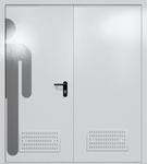 Двупольная глухая дверь ei-60 с обозначением санузла и вентиляцией (цвет светло-серый RAL 7047)