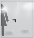 Двупольная глухая дверь ei-60 с обозначением санузла и вентиляцией (цвет светло-серый RAL 7047)