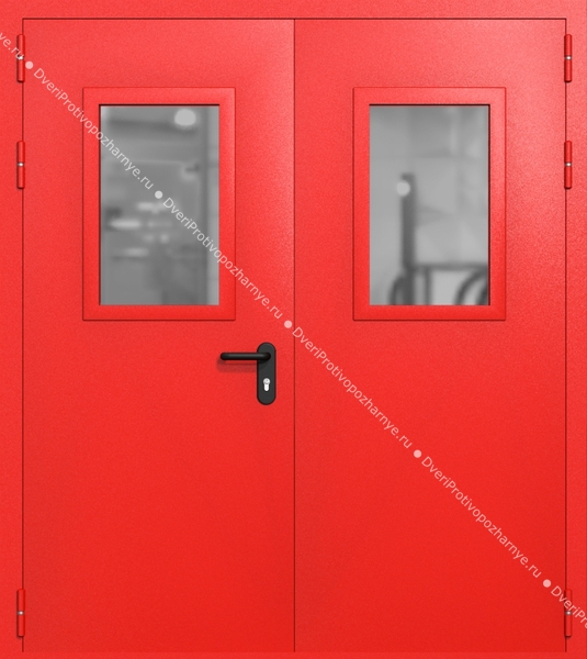 Двупольная дверь ei-60 со стеклами 600x400 (цвет красный RAL 3020) Двупольная дверь ei-60 со стеклами 600x400 (цвет красный RAL 3020)