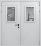 Двупольная дверь ei-60 со стеклами 600x400 (цвет светло-серый RAL 7047)