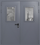 Двупольная дверь ei-60 со стеклами 600x400 (цвет темно-серый RAL 7015)