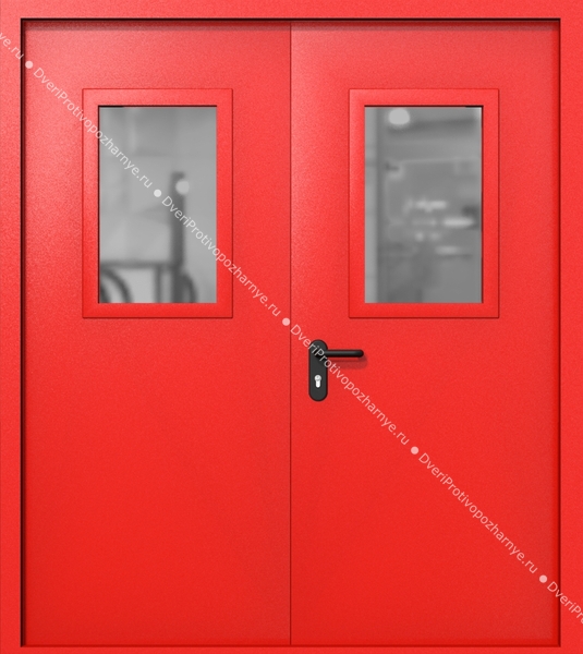 Двупольная дверь ei-60 со стеклами 600x400 (цвет красный RAL 3020) Двупольная дверь ei-60 со стеклами 600x400 (цвет красный RAL 3020)