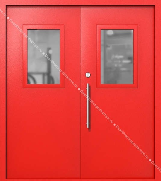 Двупольная техническая дверь со стеклами 600x400 (цвет красный RAL 3020) Двупольная техническая дверь со стеклами 600x400 (цвет красный RAL 3020)