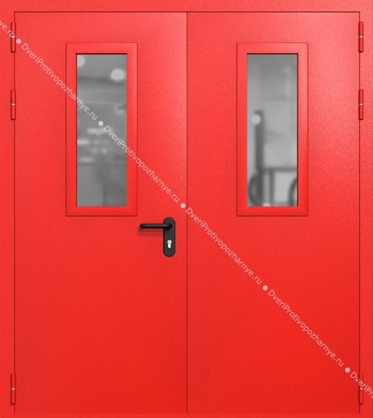 Двупольная дверь ei-60 со стеклами 700x300 (цвет красный RAL 3020) Двупольная дверь ei-60 со стеклами 700x300 (цвет красный RAL 3020)