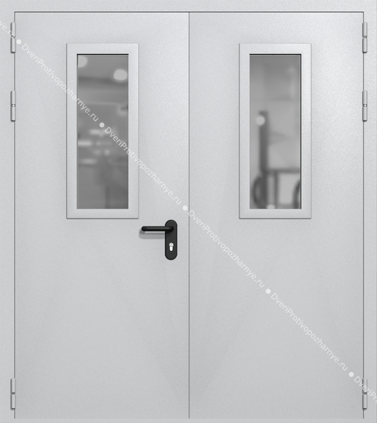 Двупольная дверь ei-60 со стеклами 700x300 (цвет светло-серый RAL 7047)