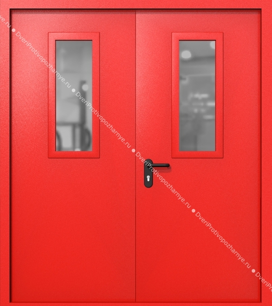 Двупольная дверь ei-60 со стеклами 700x300 (цвет красный RAL 3020) Двупольная дверь ei-60 со стеклами 700x300 (цвет красный RAL 3020)