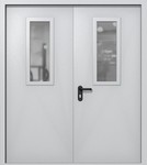 Двупольная дверь ei-60 со стеклами 700x300 (цвет светло-серый RAL 7047)