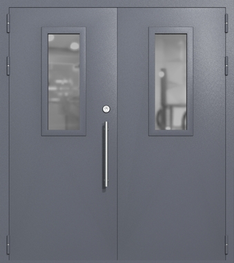 Двупольная техническая дверь со стеклами 700x300 (цвет темно-серый RAL 7015)