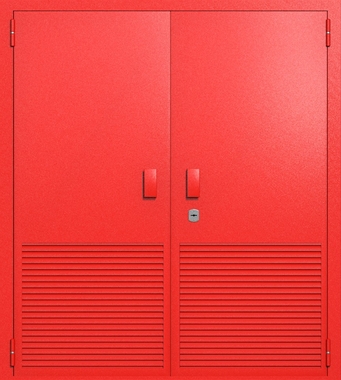 Двупольная глухая техническая дверь с вентиляцией (цвет красный RAL 3020) Двупольная глухая техническая дверь с вентиляцией (цвет красный RAL 3020)