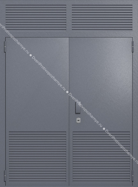 Двупольная глухая техническая дверь с верхней вставкой и вентиляцией (цвет темно-серый RAL 7015) Двупольная глухая техническая дверь с верхней вставкой и вентиляцией (цвет темно-серый RAL 7015)