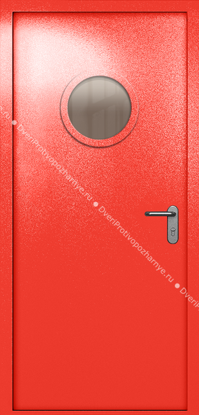 Однопольная дверь ei-60 с круглым стеклом (цвет красный RAL 3020) Однопольная дверь ei-60 с круглым стеклом (цвет красный RAL 3020)