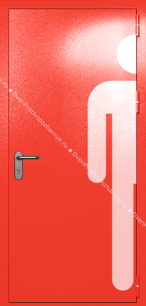 Однопольная глухая дверь ei-60 с обозначением санузла (цвет красный RAL 3020) Однопольная глухая дверь ei-60 с обозначением санузла (цвет красный RAL 3020)