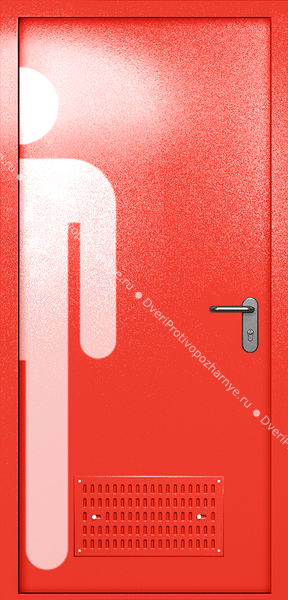 Однопольная глухая дверь ei-60 с обозначением санузла и вентиляцией (цвет красный RAL 3020) Однопольная глухая дверь ei-60 с обозначением санузла и вентиляцией (цвет красный RAL 3020)