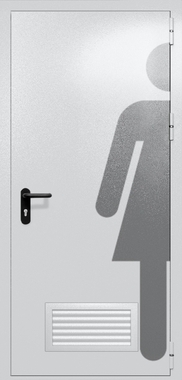 Однопольная глухая дверь ei-60 с обозначением санузла и вентиляцией (цвет светло-серый RAL 7047) Однопольная глухая дверь ei-60 с обозначением санузла и вентиляцией (цвет светло-серый RAL 7047)