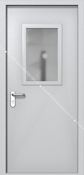 Однопольная дверь ei-60 со стеклом 600x400 и ручками хром (цвет светло-серый RAL 7047)