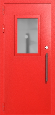 Однопольная техническая дверь со стеклом 600x400 (цвет красный RAL 3020) Однопольная техническая дверь со стеклом 600x400 (цвет красный RAL 3020)