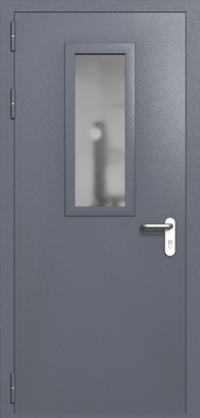 Однопольная дверь ei-60 со стеклом 700x300 и ручками хром (цвет темно-серый RAL 7015)
