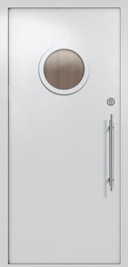 Однопольная техническая дверь с круглым стеклом (цвет светло-серый RAL 7047) Однопольная техническая дверь с круглым стеклом (цвет светло-серый RAL 7047)