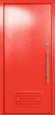 Однопольная глухая техническая дверь с вентиляцией (цвет красный RAL 3020) Однопольная глухая техническая дверь с вентиляцией (цвет красный RAL 3020)
