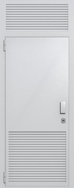 Однопольная глухая техническая дверь с верхней вставкой и вентиляцией (цвет светло-серый RAL 7047) Однопольная глухая техническая дверь с верхней вставкой и вентиляцией (цвет светло-серый RAL 7047)