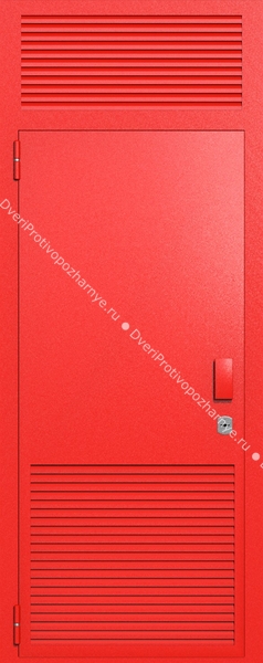 Однопольная глухая техническая дверь с верхней вставкой и вентиляцией (цвет красный RAL 3020) Однопольная глухая техническая дверь с верхней вставкой и вентиляцией (цвет красный RAL 3020)