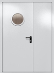Полуторапольная дверь ei-60 с круглым стеклом (цвет светло-серый RAL 7047)