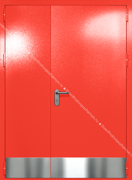 Полуторапольная глухая дверь ei-60 с отбойниками и ручками «антипаника» (цвет красный RAL 3020) Полуторапольная глухая дверь ei-60 с отбойниками и ручками «антипаника» (цвет красный RAL 3020)