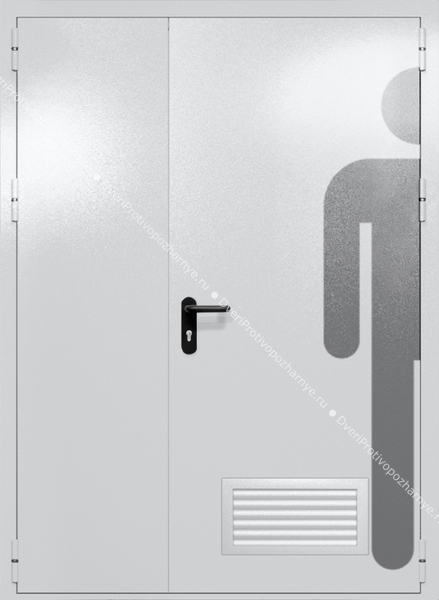 Полуторапольная глухая дверь ei-60 с обозначением санузла и вентиляцией (цвет светло-серый RAL 7047) Полуторапольная глухая дверь ei-60 с обозначением санузла и вентиляцией (цвет светло-серый RAL 7047)