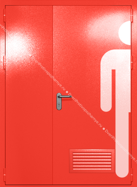 Полуторапольная глухая дверь ei-60 с обозначением санузла и вентиляцией (цвет красный RAL 3020) Полуторапольная глухая дверь ei-60 с обозначением санузла и вентиляцией (цвет красный RAL 3020)