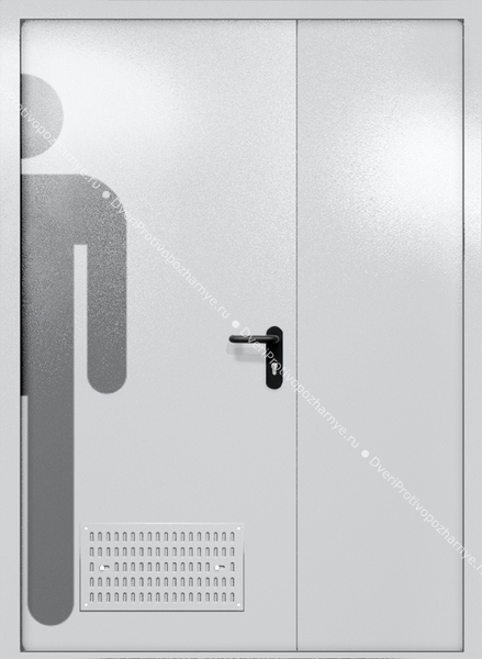 Полуторапольная глухая дверь ei-60 с обозначением санузла и вентиляцией (цвет светло-серый RAL 7047) Полуторапольная глухая дверь ei-60 с обозначением санузла и вентиляцией (цвет светло-серый RAL 7047)