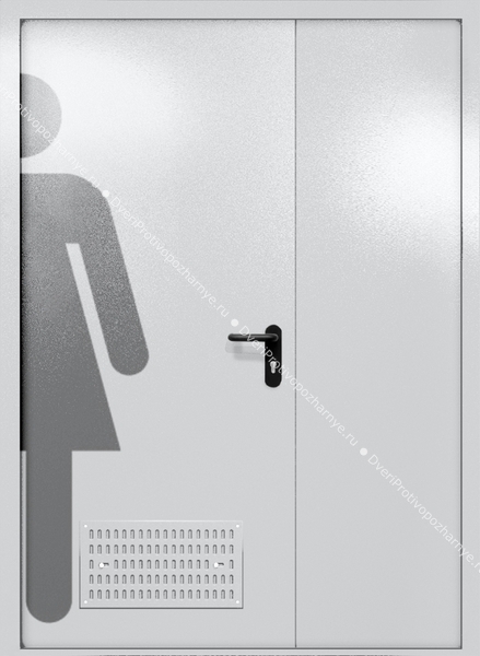 Полуторапольная глухая дверь ei-60 с обозначением санузла и вентиляцией (цвет светло-серый RAL 7047) Полуторапольная глухая дверь ei-60 с обозначением санузла и вентиляцией (цвет светло-серый RAL 7047)