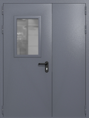 Полуторапольная дверь ei-60 со стеклом 600x400 (цвет темно-серый RAL 7015)