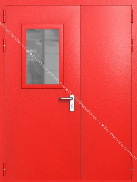 Полуторапольная дверь ei-60 со стеклом 600x400 и ручками хром (цвет красный RAL 3020) Полуторапольная дверь ei-60 со стеклом 600x400 и ручками хром (цвет красный RAL 3020)