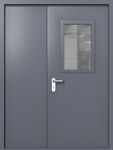 Полуторапольная дверь ei-60 со стеклом 600x400 и ручками хром (цвет темно-серый RAL 7015)
