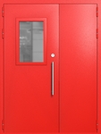 Полуторапольная техническая дверь со стеклом 600x400 (цвет красный RAL 3020)