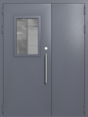 Полуторапольная техническая дверь со стеклом 600x400 (цвет темно-серый RAL 7015)