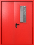 Полуторапольная дверь ei-60 со стеклом 700x300 (цвет красный RAL 3020)