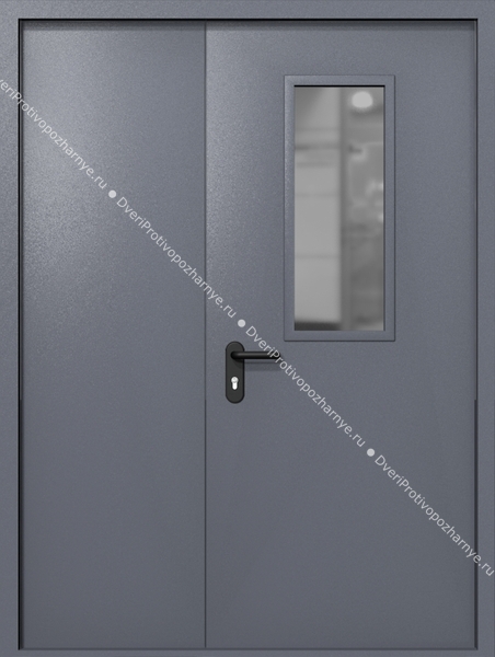 Полуторапольная дверь ei-60 со стеклом 700x300 (цвет темно-серый RAL 7015)