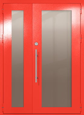 Полуторапольная техническая дверь с максимальными стеклами (цвет красный RAL 3020) Полуторапольная техническая дверь с максимальными стеклами (цвет красный RAL 3020)