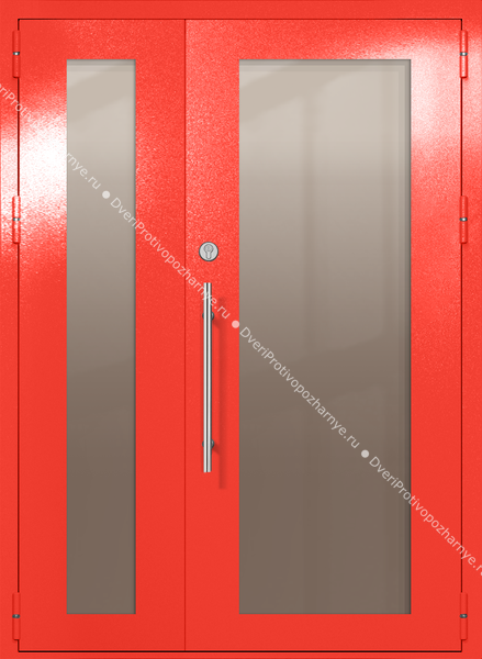 Полуторапольная техническая дверь с максимальными стеклами (цвет красный RAL 3020) Полуторапольная техническая дверь с максимальными стеклами (цвет красный RAL 3020)