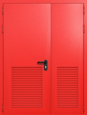 Полуторапольная глухая техническая дверь с вентиляцией (цвет красный RAL 3020) Полуторапольная глухая техническая дверь с вентиляцией (цвет красный RAL 3020)