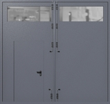 Распашные крупногабаритные ворота ei-60 с остеклением и калиткой (цвет темно-серый RAL 7015)